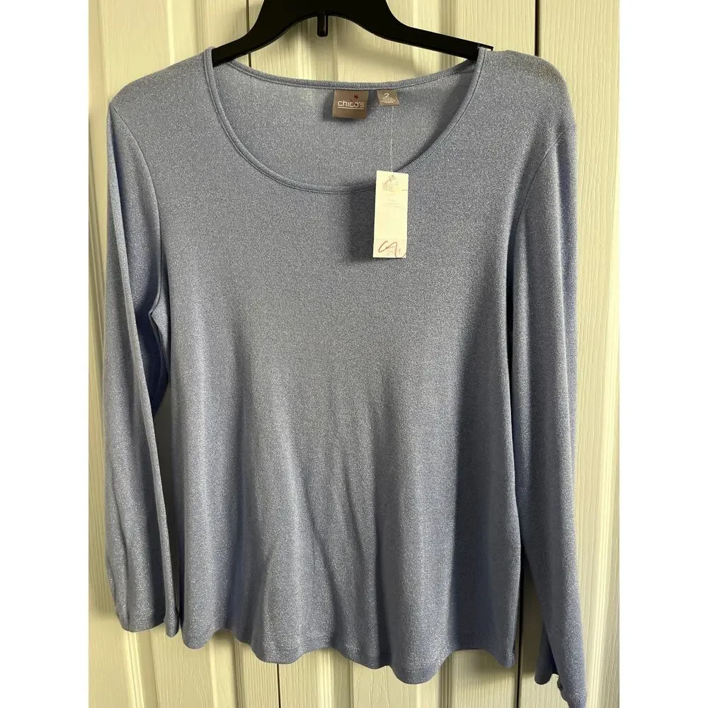Chico’s Shimmering Blue Long Sleeve Top Women’s Size 2 NWT - Picture 11 of 11